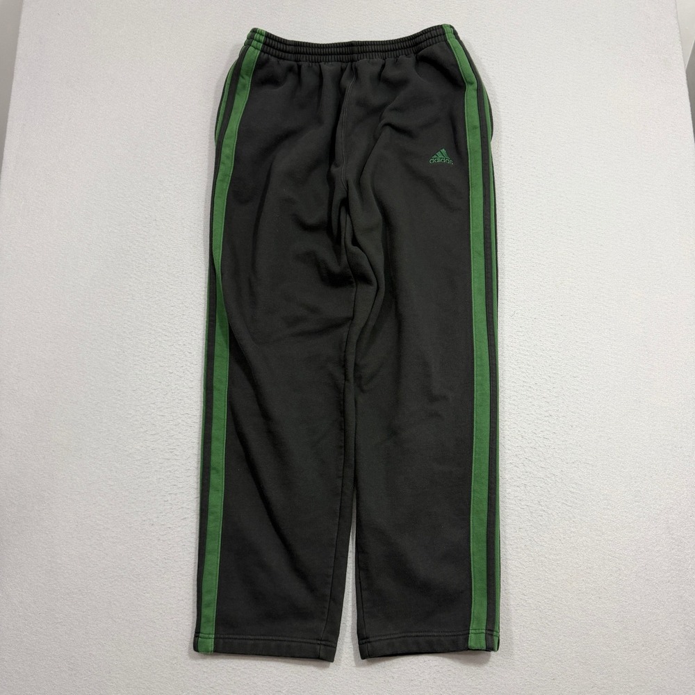 Vintage Adidas Sweatpants Mens Large Black Green Stripe 90s Fleece Lined Track